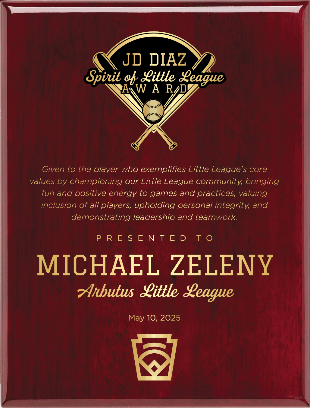 High Gloss Mahogany Finish Plaque  With Full Color Direct Uv Print