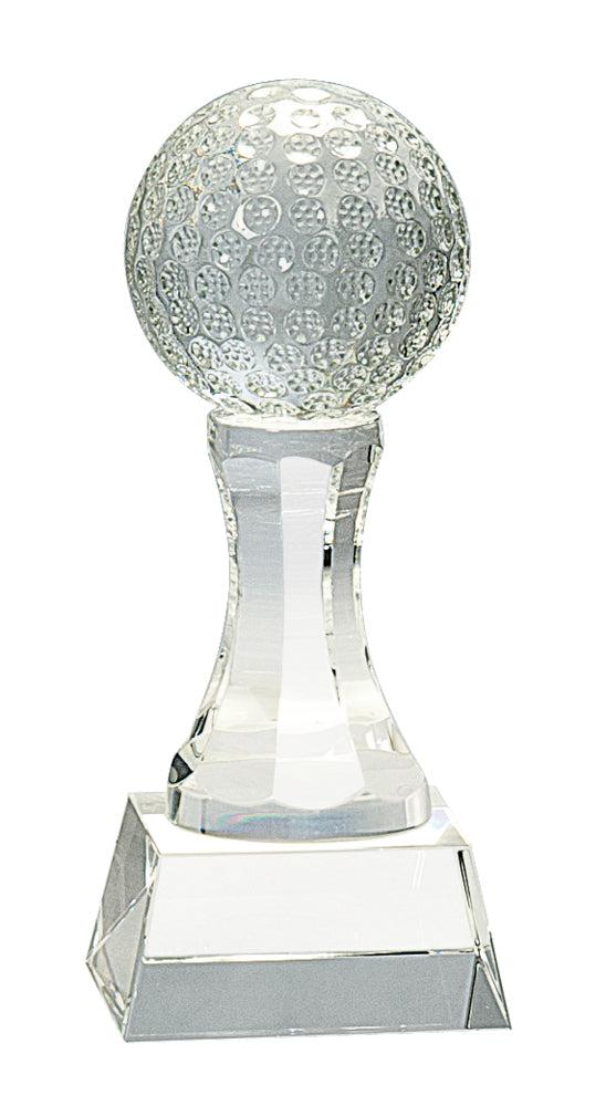 Crystal Golf Ball On Clear Pedestal Base