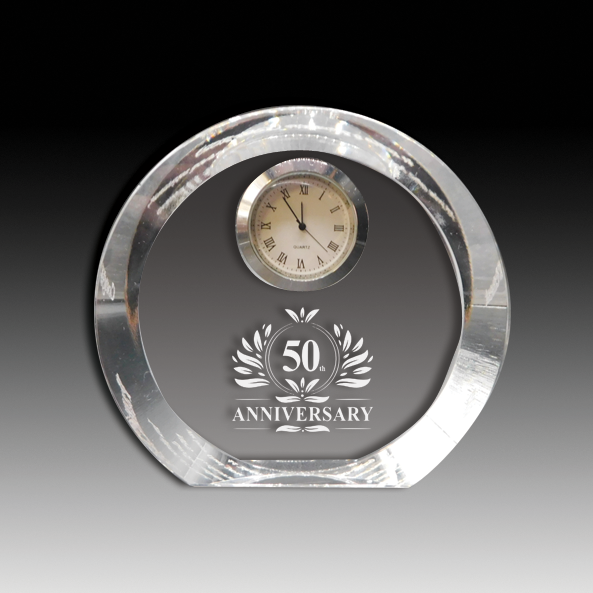4.5" Clear Crystal Round With Clock