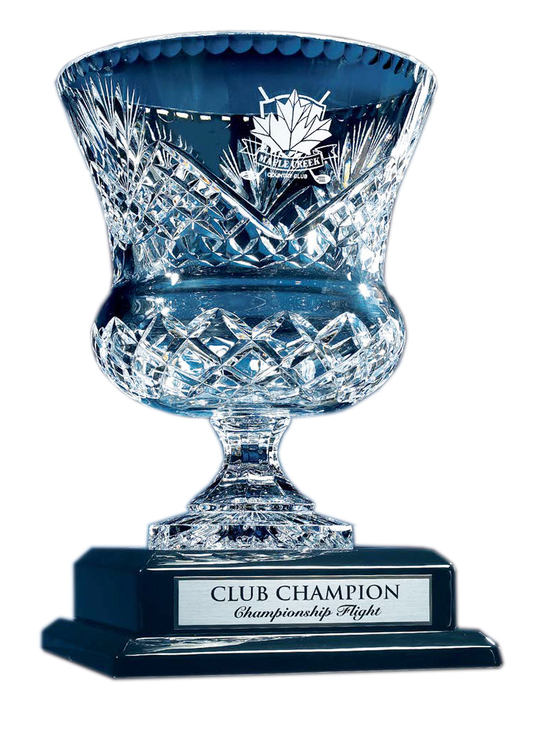 Lead Crystal Giant Vase, on black pianowood base