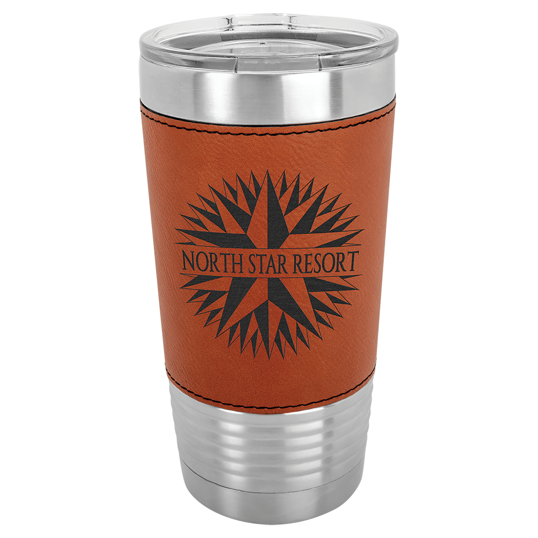 20 Oz. Light Brown Laserable Leatherette Tumbler With Clear Lid