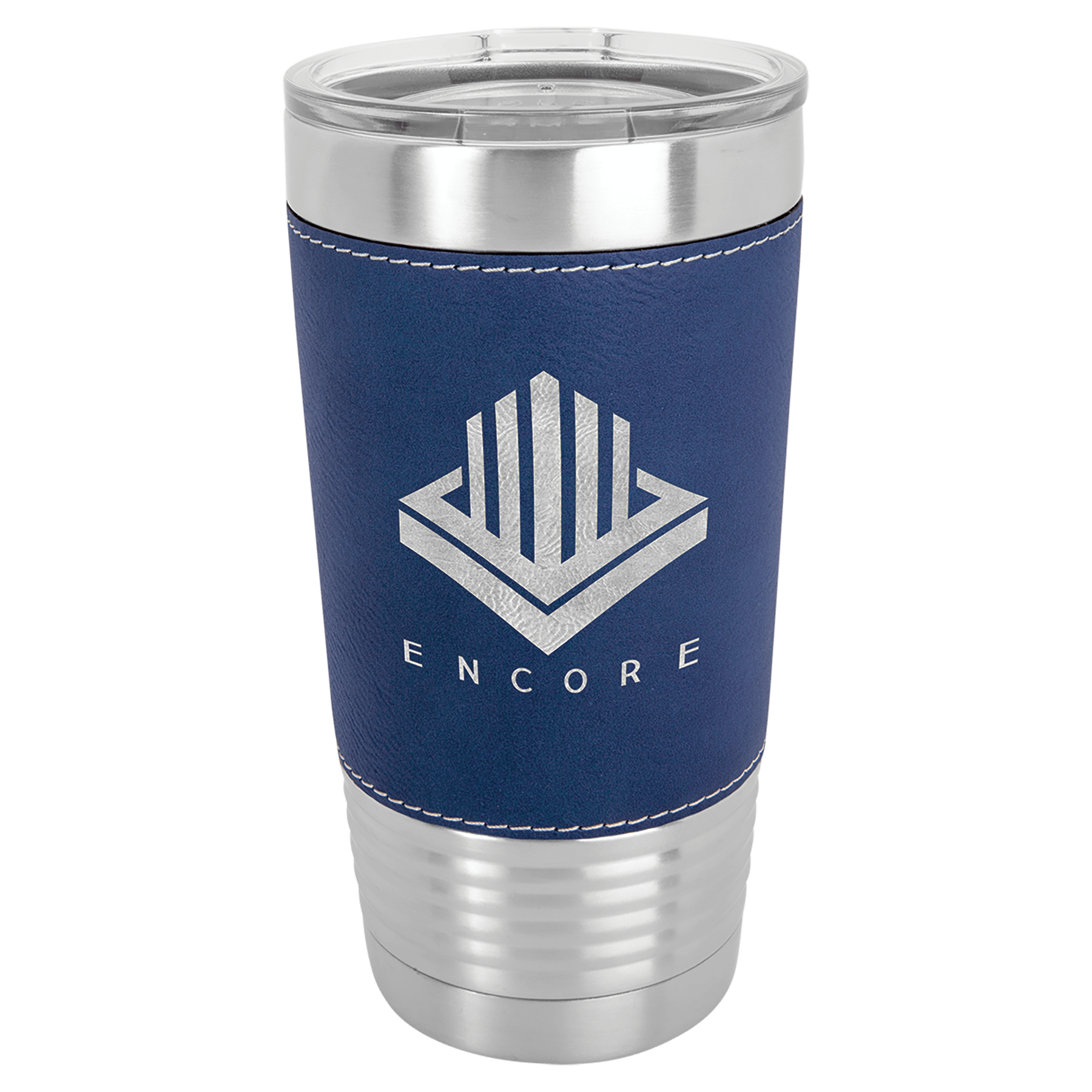 20 Oz. Light Brown Laserable Leatherette Tumbler With Clear Lid