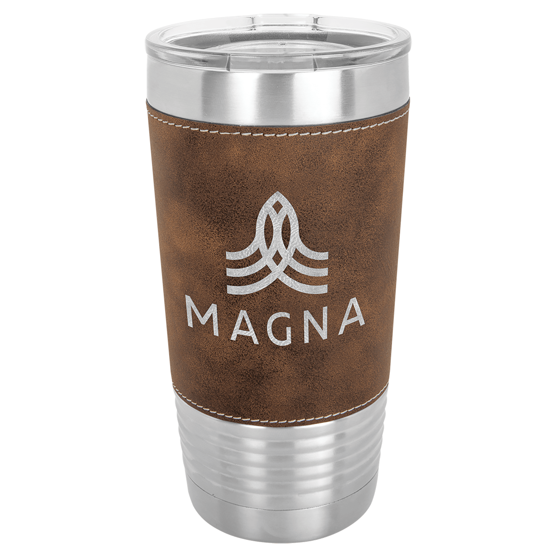 20 Oz. Light Brown Laserable Leatherette Tumbler With Clear Lid