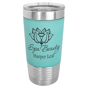 20 Oz. Light Brown Laserable Leatherette Tumbler With Clear Lid