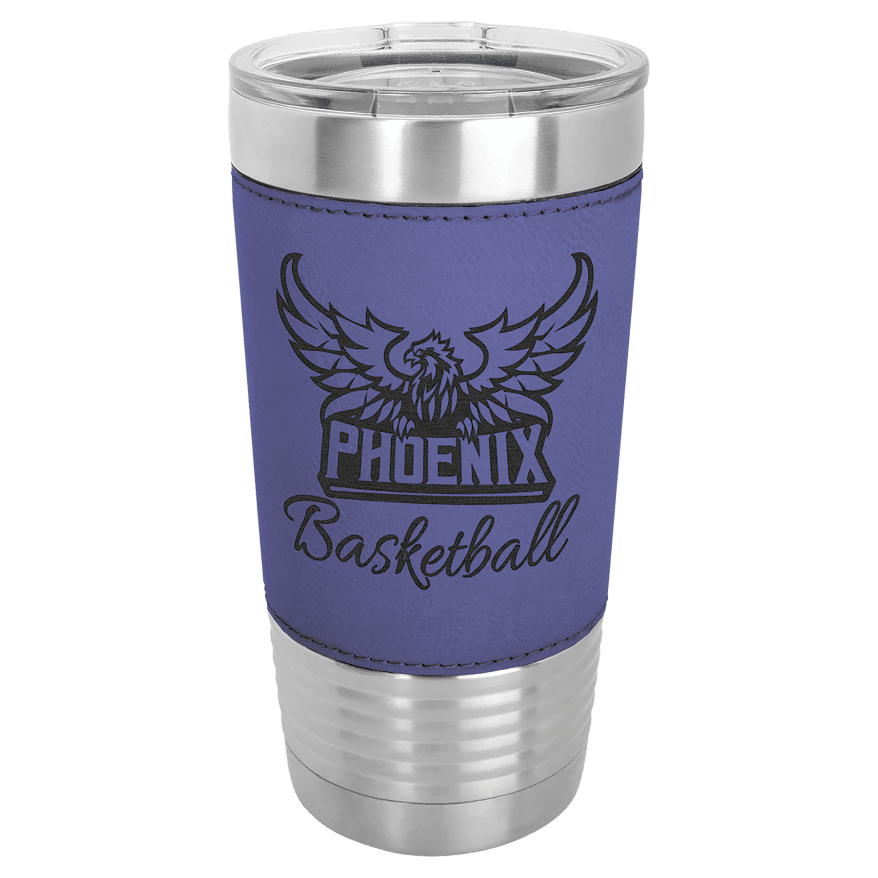 20 Oz. Light Brown Laserable Leatherette Tumbler With Clear Lid