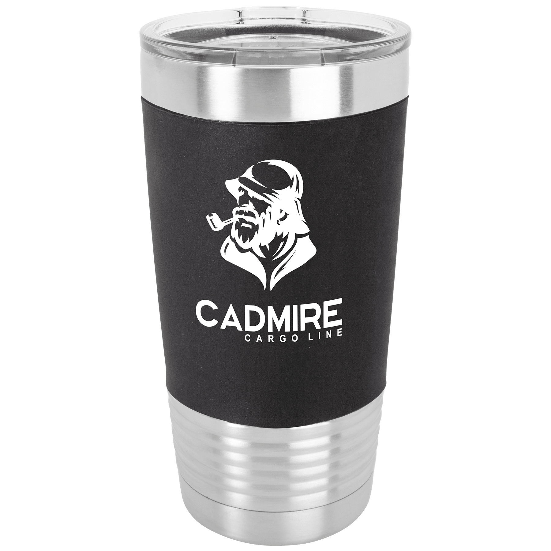 20 Oz. Black/White Tumbler With Silicone Grip And Clear Lid