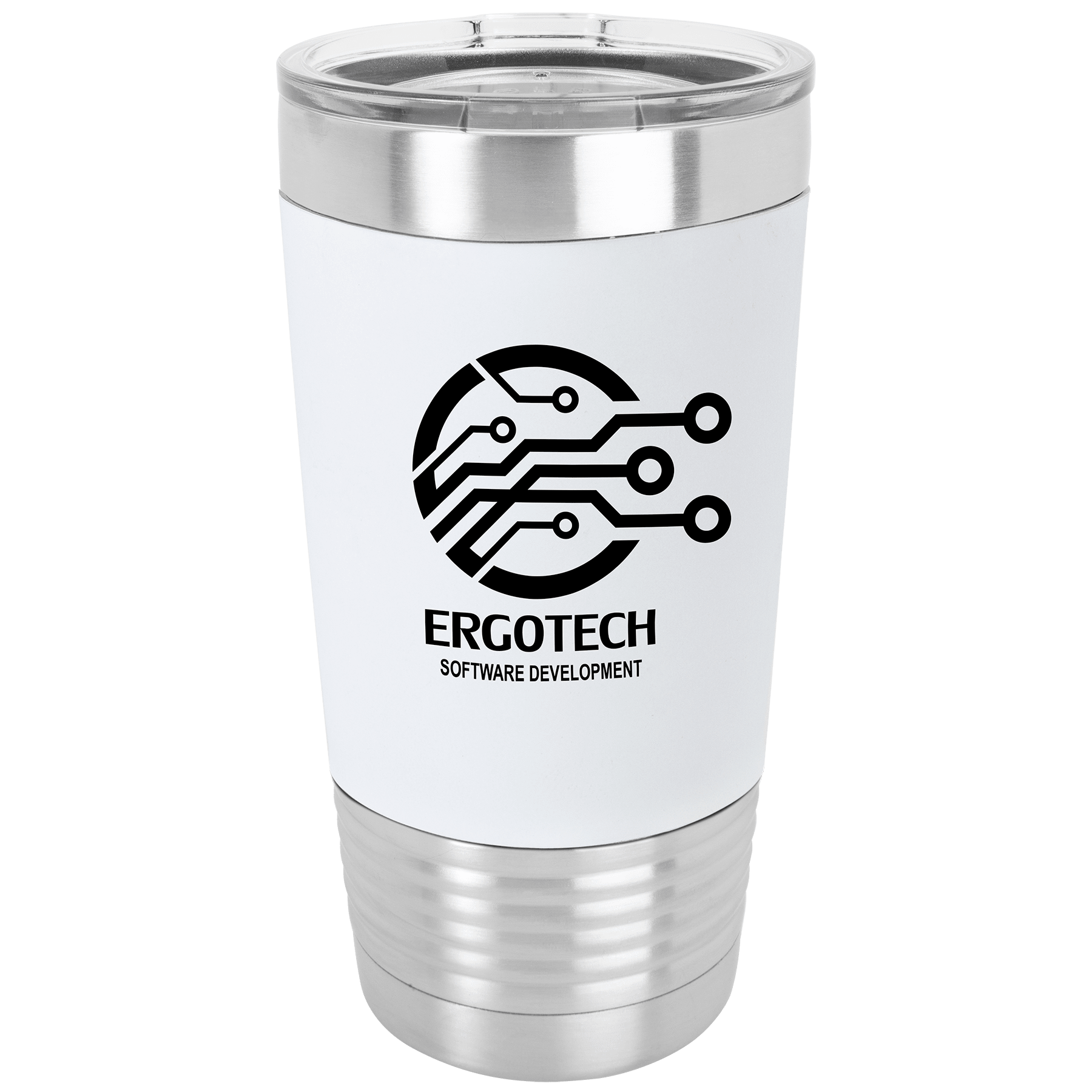 20 Oz. Black/White Tumbler With Silicone Grip And Clear Lid