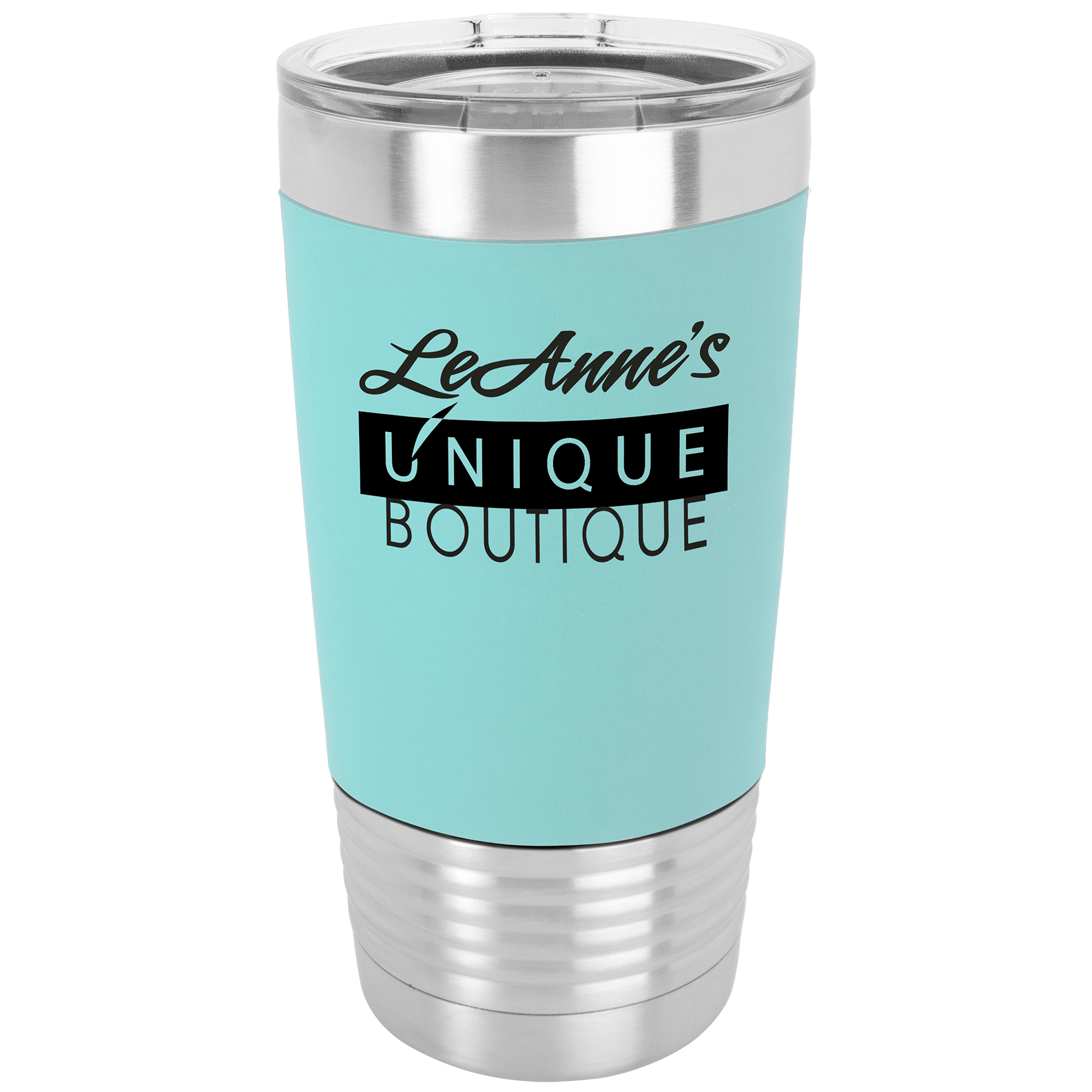 20 Oz. Black/White Tumbler With Silicone Grip And Clear Lid