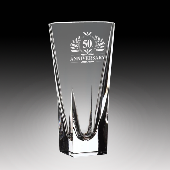 Clear Crystal Flower Vase With Round Opening And Square Bottom