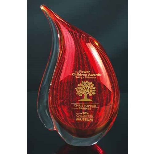 Red Etched And Color Filled Art Glass Teardrop Vase