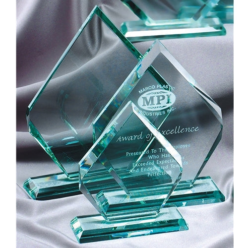 Jade Glass Arrowhead Award with Base