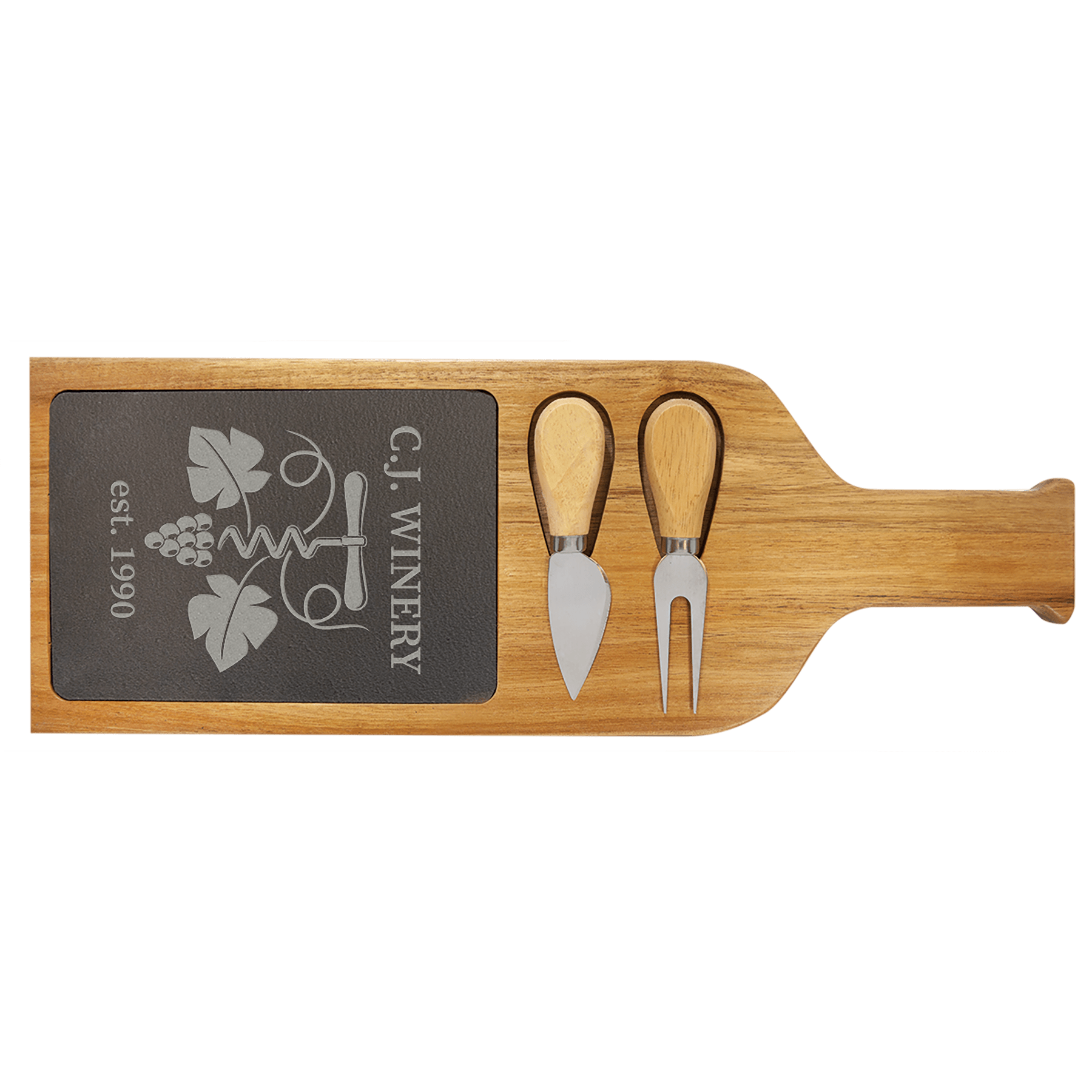 17 1/2" X 6" Acacia Wood/Slate Serving Board With Two Tools
