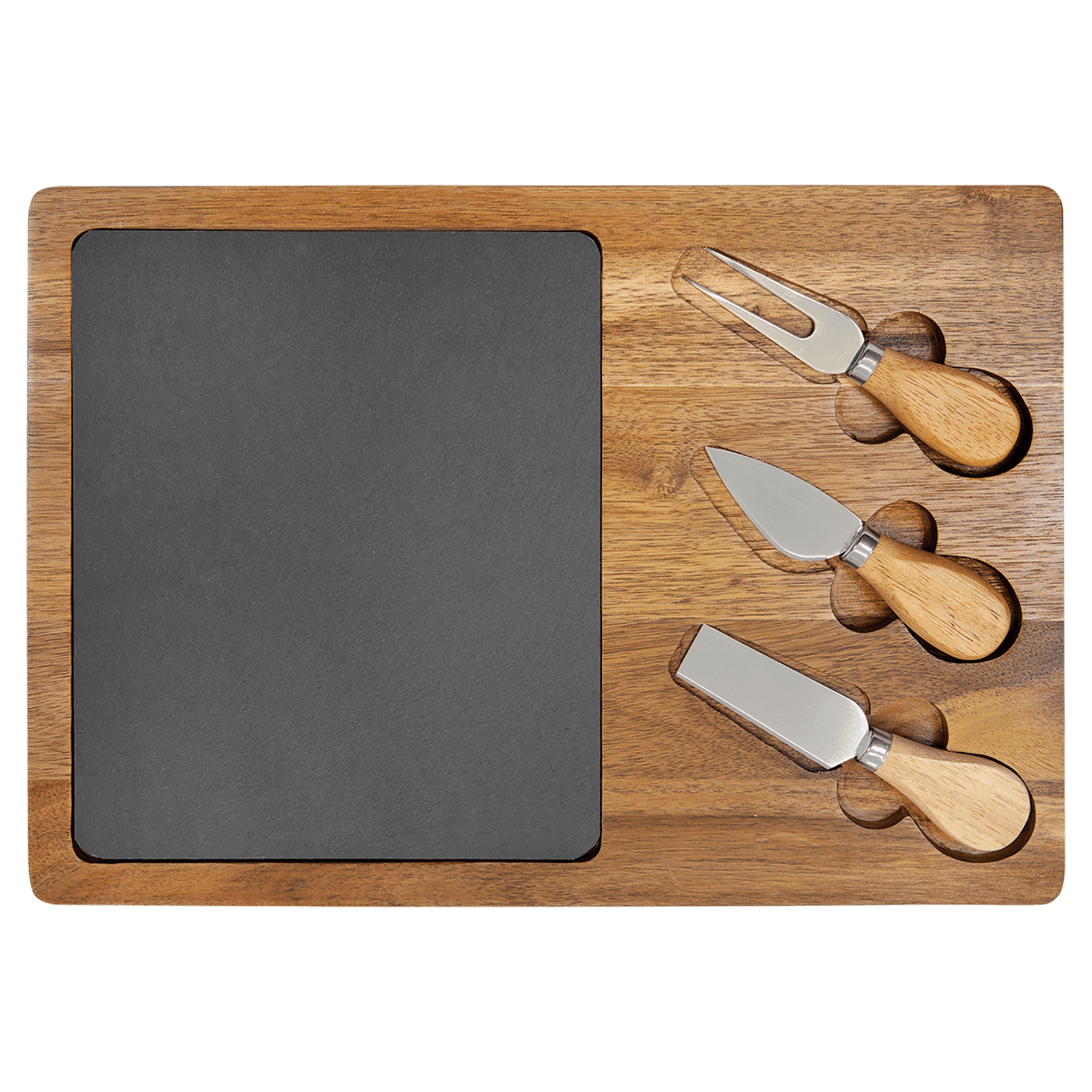 Acacia Wood/Slate Rectangle Cheese Set With Three Cheese Tools