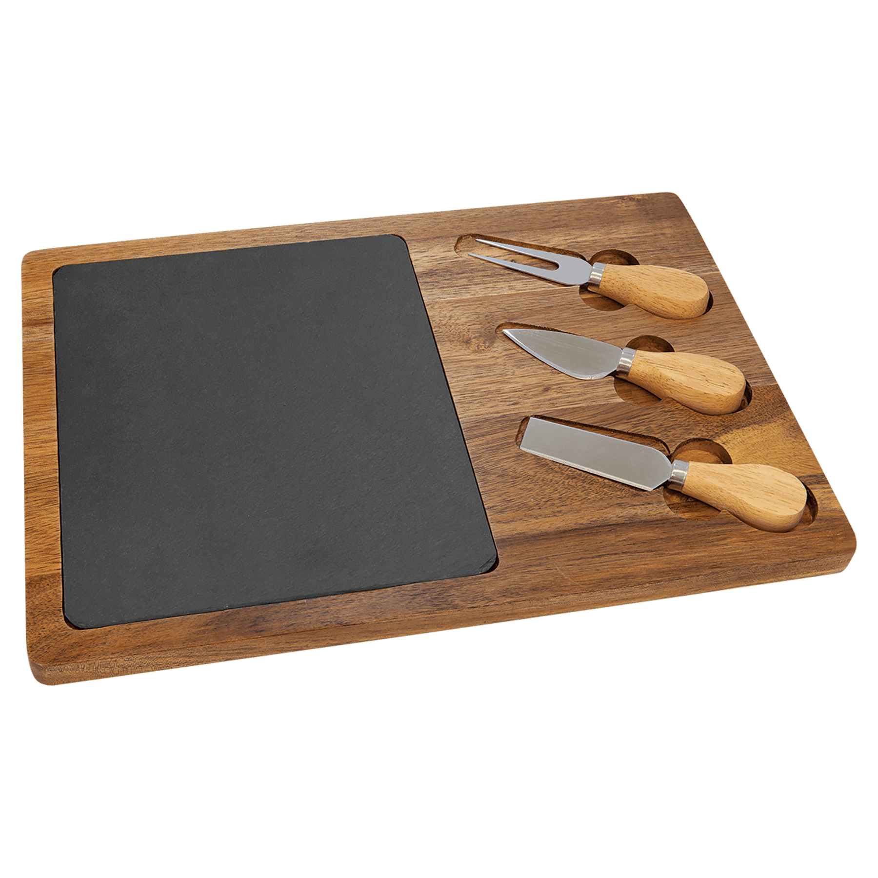Acacia Wood/Slate Rectangle Cheese Set With Three Cheese Tools