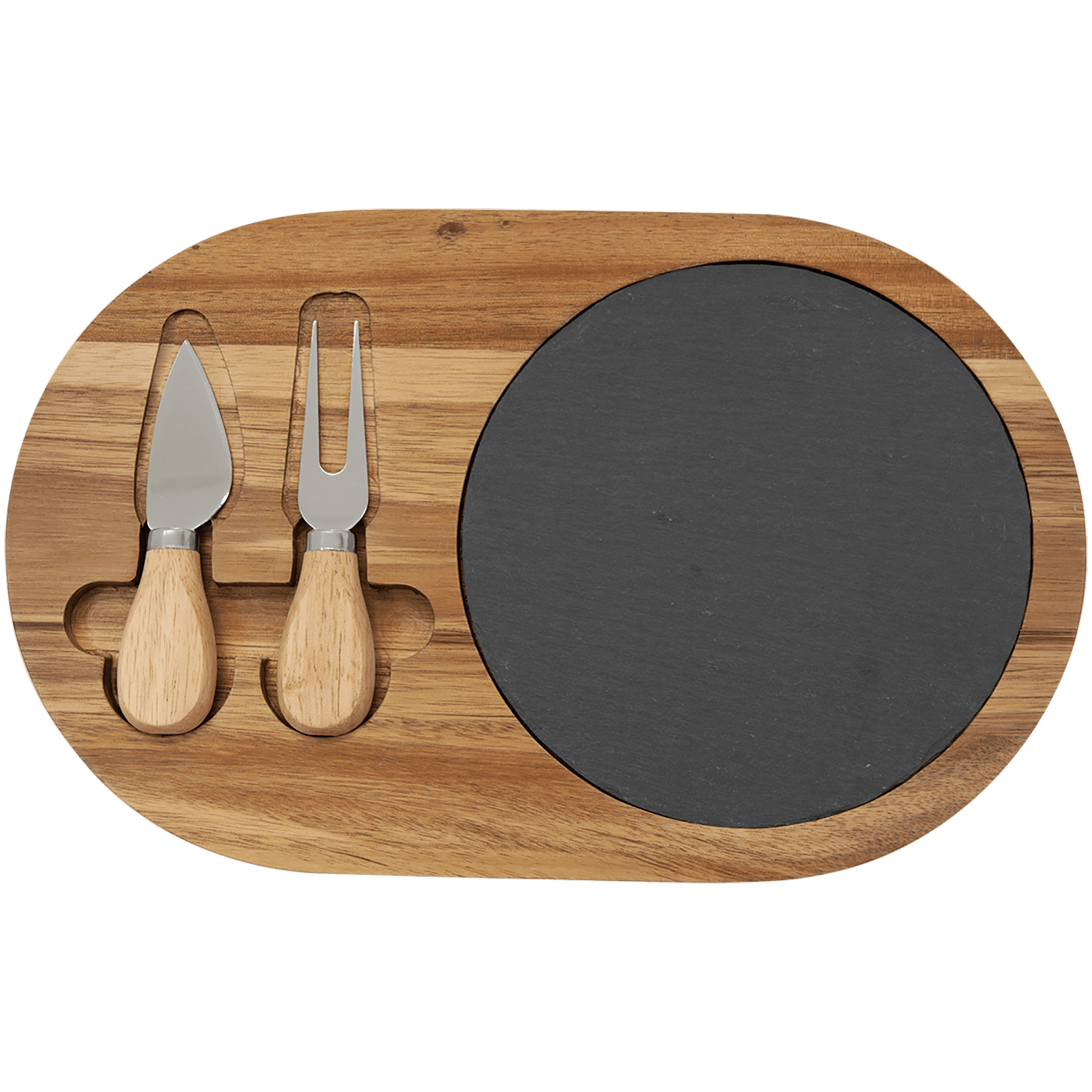 Acacia Wood/Slate Oval Cheese Set With Two Cheese Tools