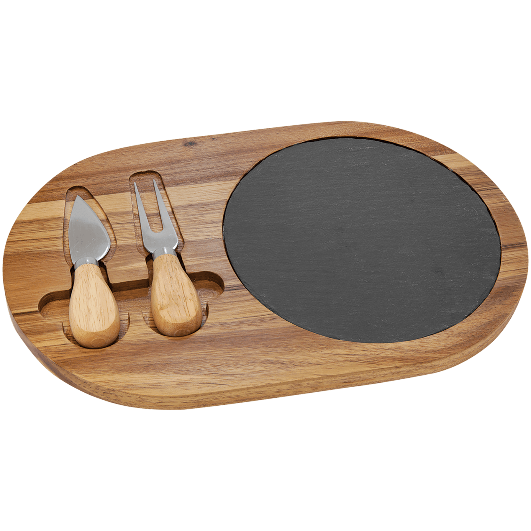 Acacia Wood/Slate Oval Cheese Set With Two Cheese Tools