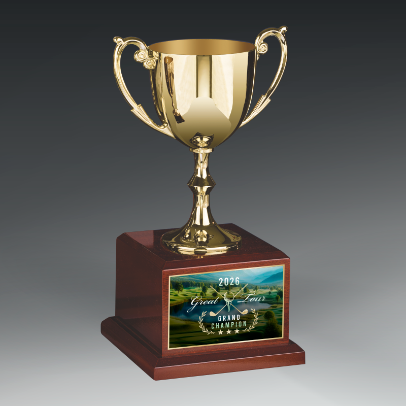 Elegant Metal Cup On Piano Finish Base