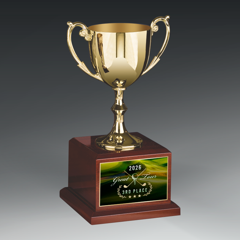 Elegant Metal Cup On Piano Finish Base