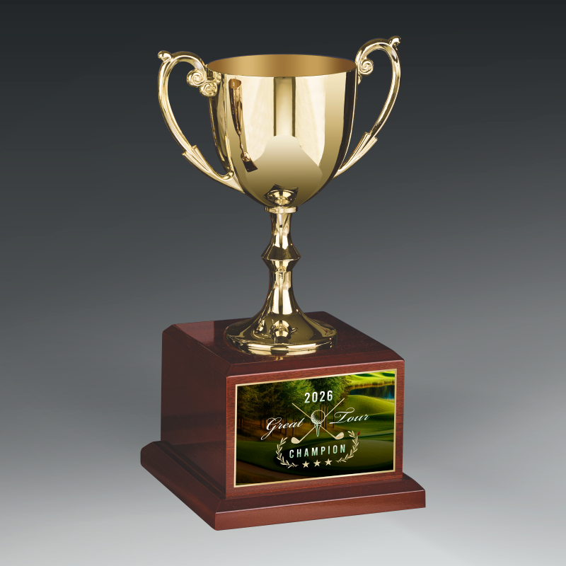 Elegant Metal Cup On Piano Finish Base