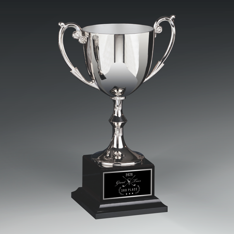 Elegant Metal Cup On Piano Finish Base