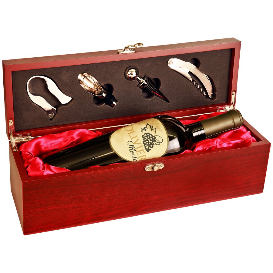Rosewood Finish Single Wine Box With Tools