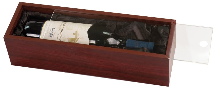 Rosewood Finish Wine Box With Clear Acrylic Lid