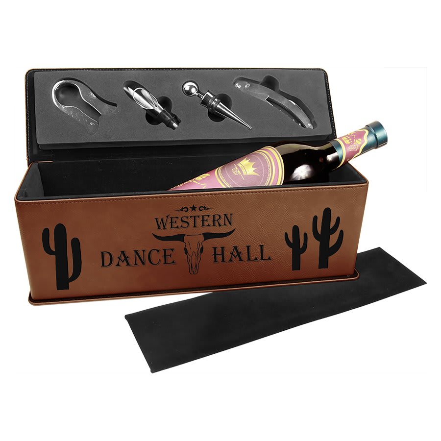 Laserable Leatherette Single Wine Box With Tools