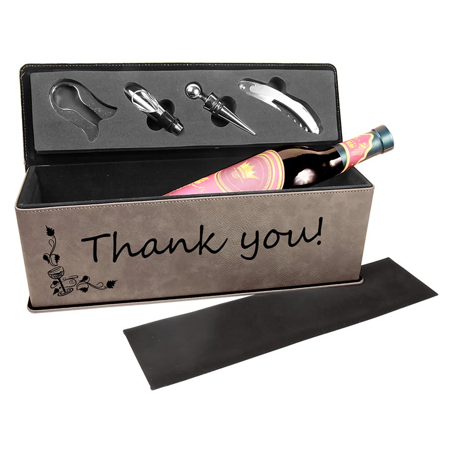 Laserable Leatherette Single Wine Box With Tools